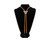 Scalloped silver bolo tie with boot-stitch western design and braided cord.