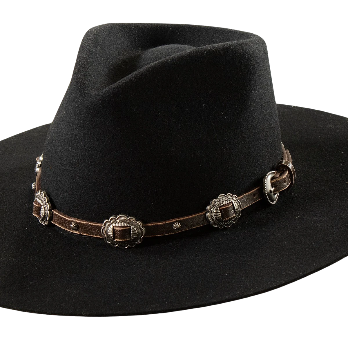 M&F scalloped concho hat band with decorative metal conchos, suitable for Western-style cowboy hats.