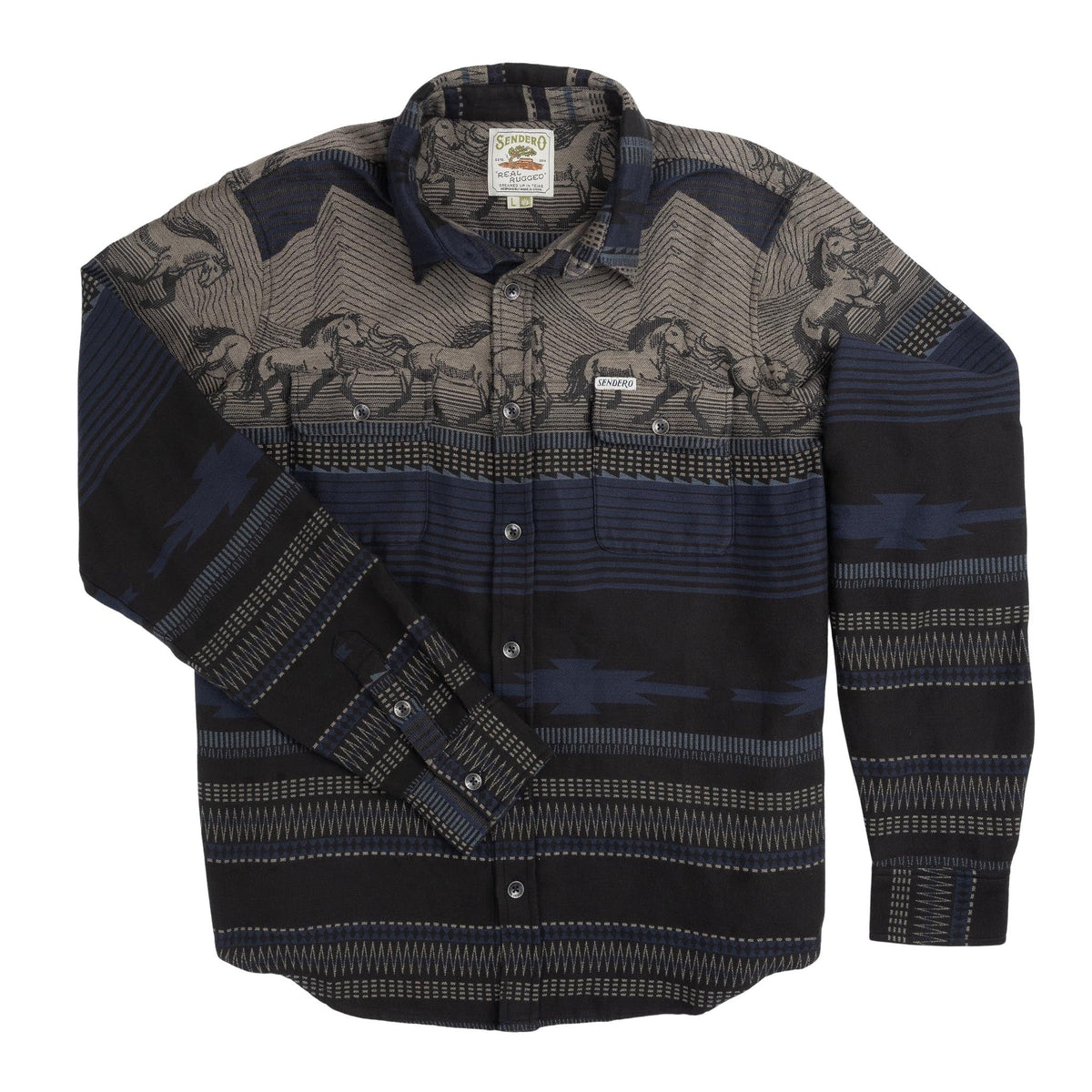 Sendero Provisions Co. Men's Boquillas Long Sleeve Shirt, Teton Stripe Charcoal – front