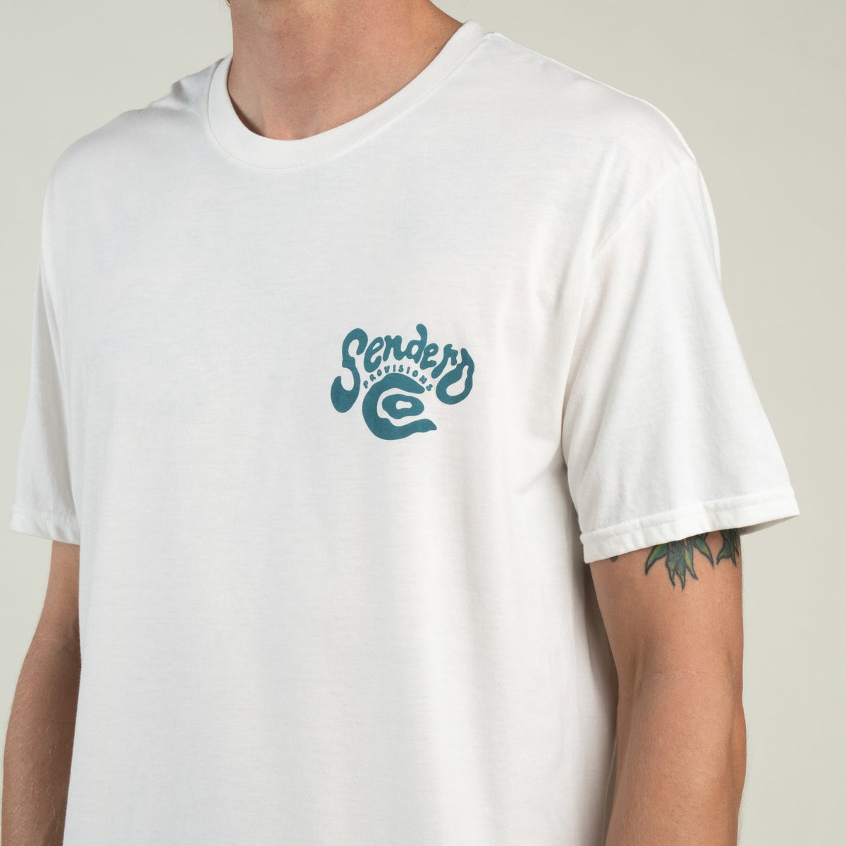 Sendero Provisions Co. Men's Buckaroo Blues T-Shirt, Vintage White – chest logo detail