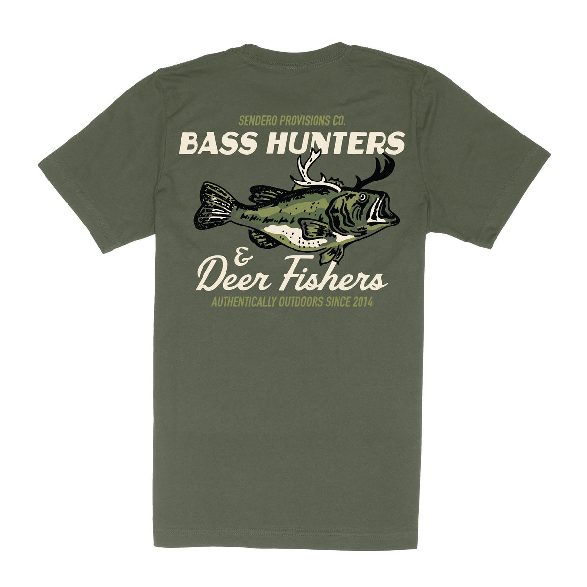 Sendero Provisions Co. Men's Deer Fishers T-Shirt, Army Green – back
