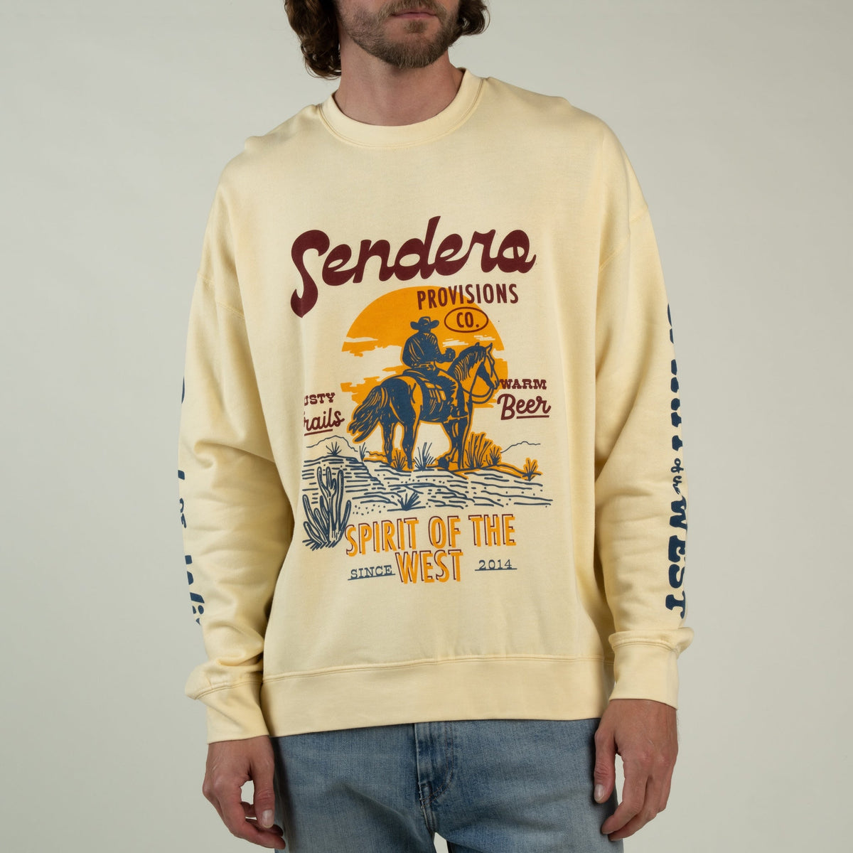 Sendero Provisions Co. Men's Dusty Trails Sweatshirt, Cream – model front