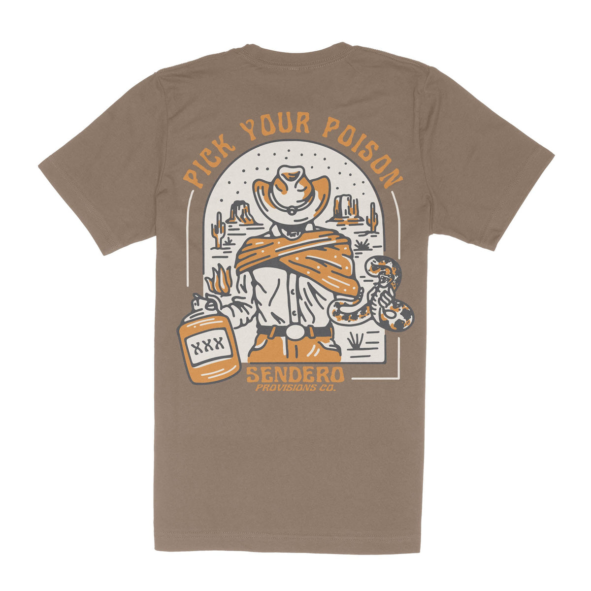 Sendero Provisions Co. Men's Pick Your Poison T-Shirt, Light Brown – back
