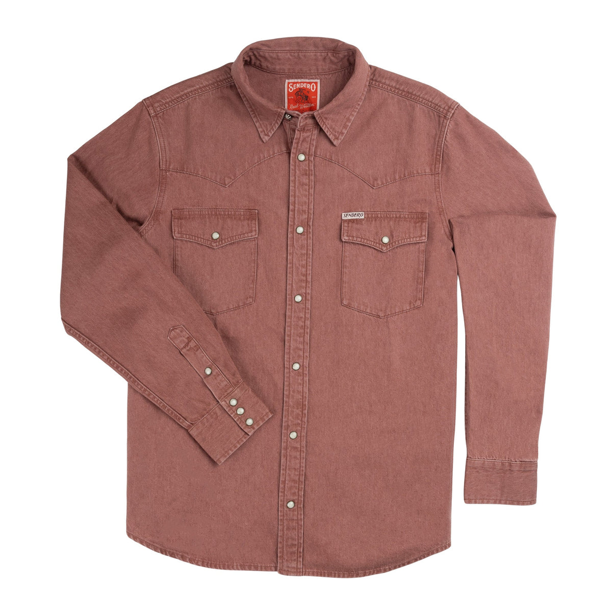 Sendero Provisions Co. Men's Wyatt Pearl Snap Long Sleeve Denim Shirt, Madera – front