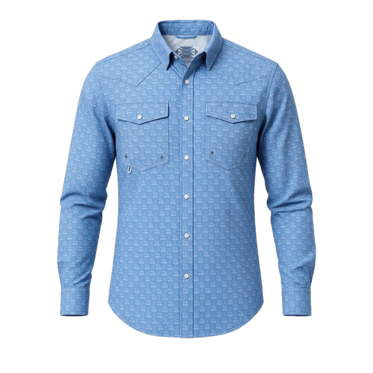 Shawnee Outfitters Men's Performance Pearl Snap Shirt, Blue Nigro's Horse Print – front