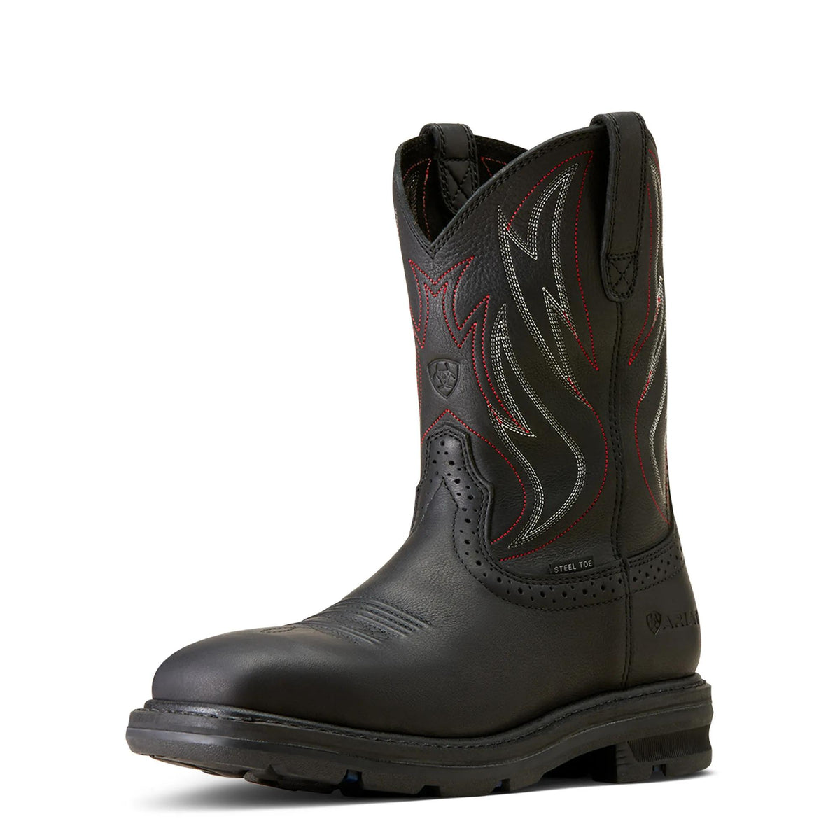 Ariat Men's Sierra Shock Shield Wide Square Toe Steel Toe Work Boot, Black – 3-4 front