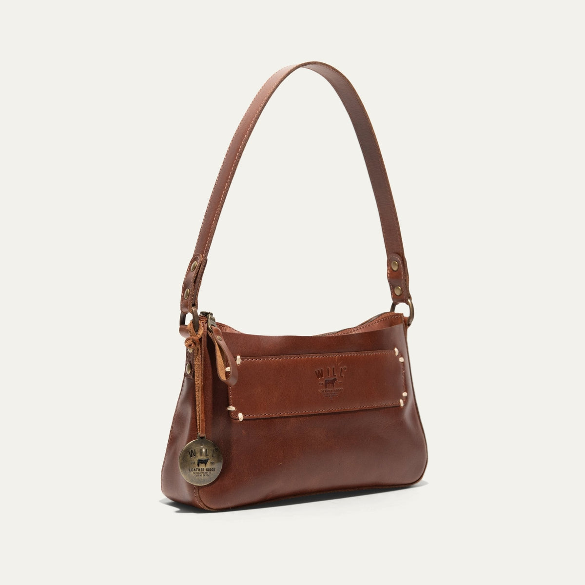 Will Leather Goods Simple Mini Top Zip Shoulder Bag, compact leather bag with top zipper and shoulder strap.