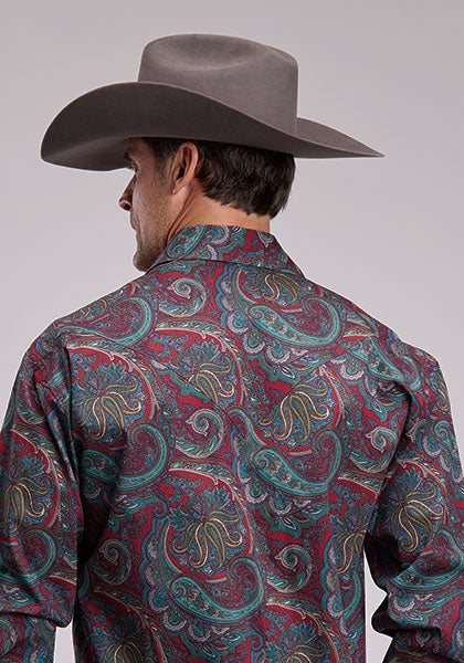 Stetson Men's Lodge Paisley Long Sleeve Shirt, Wine – back