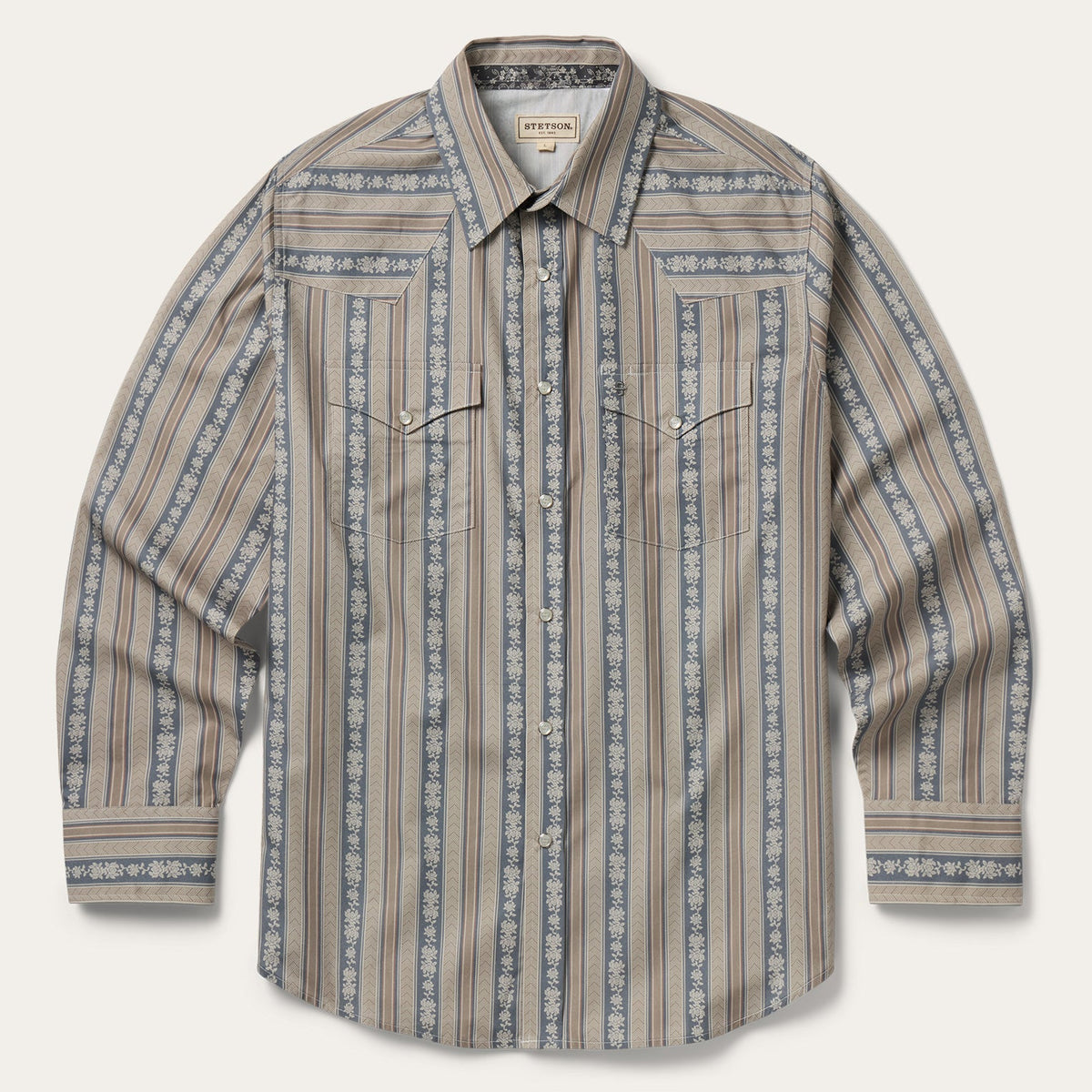 Stetson Men's Chevron Wallpaper Stripe Long Sleeve Shirt, Grey – front