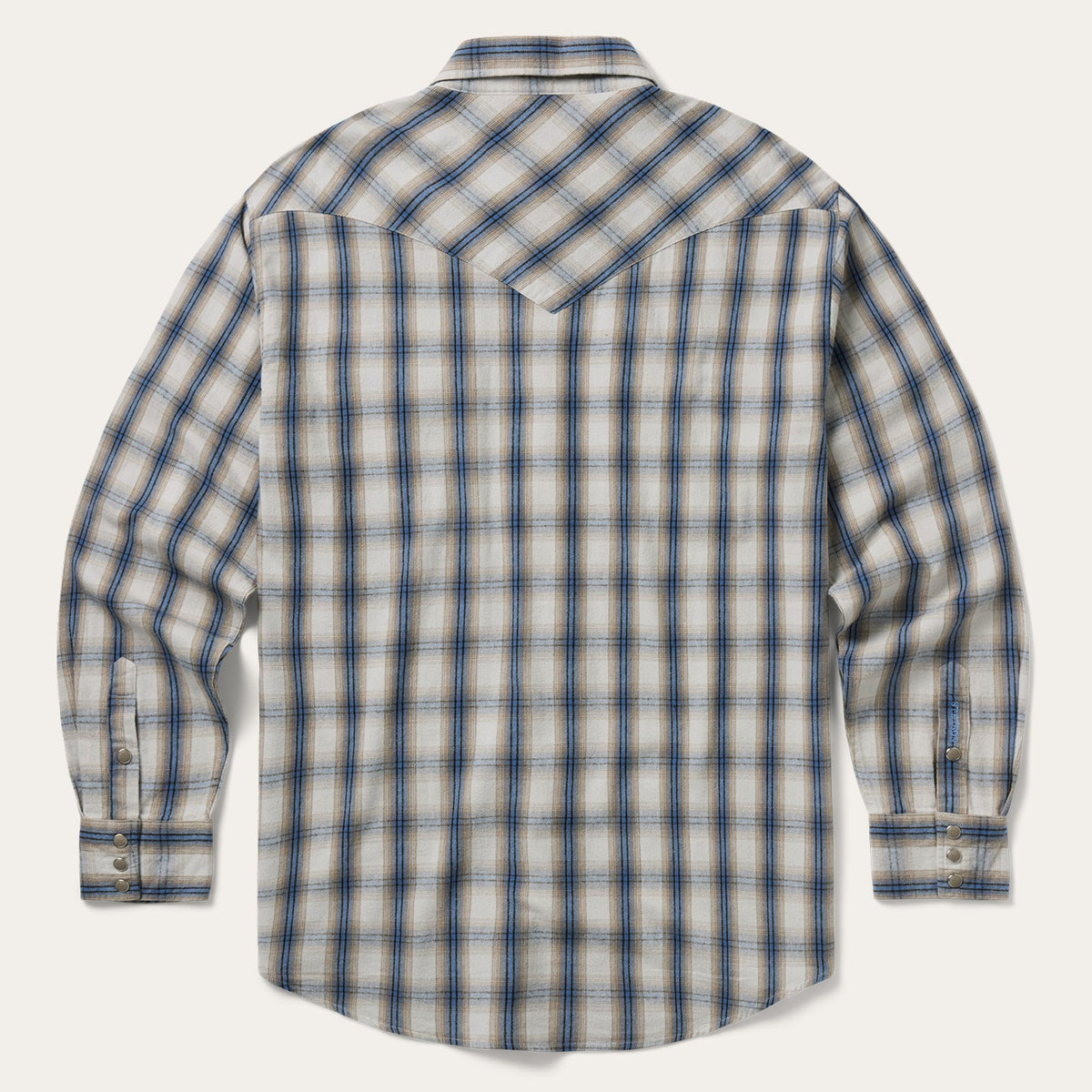 Stetson Men's Brushed Twill Flannel Plaid Long Sleeve Shirt, Blue – back