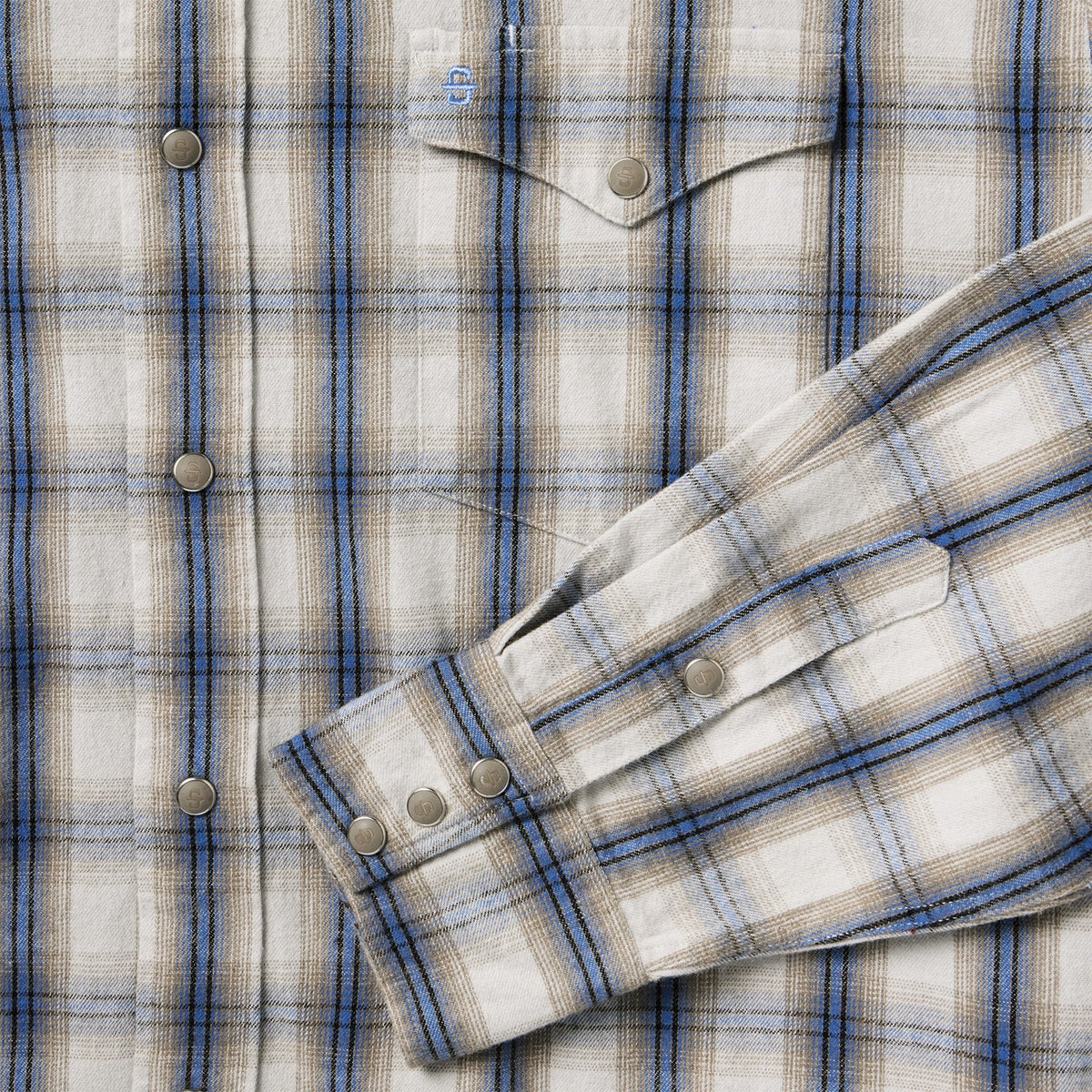 Stetson Men's Brushed Twill Flannel Plaid Long Sleeve Shirt, Blue – cuff detail