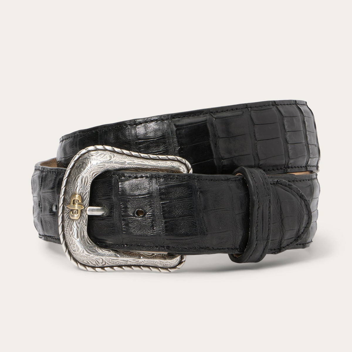 Black Stetson Caiman Western Tab Belt by Gem Dandy with classic design and Western-style buckle.