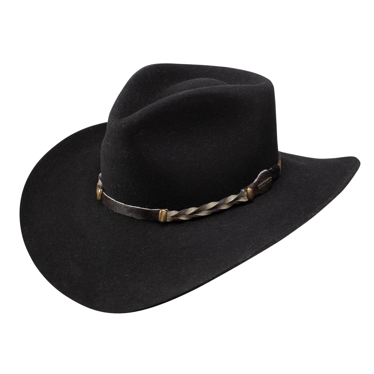 Stetson Men's Drifter 4X black cowboy hat with wide brim and crease crown, made of durable felt material.