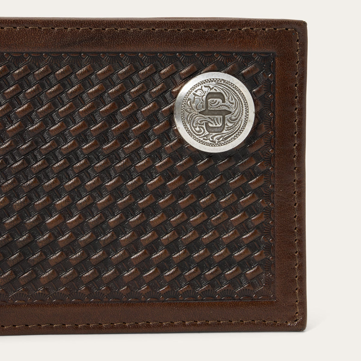 Stetson Men's Basketweave Bi-Fold Wallet, Brown – front detail