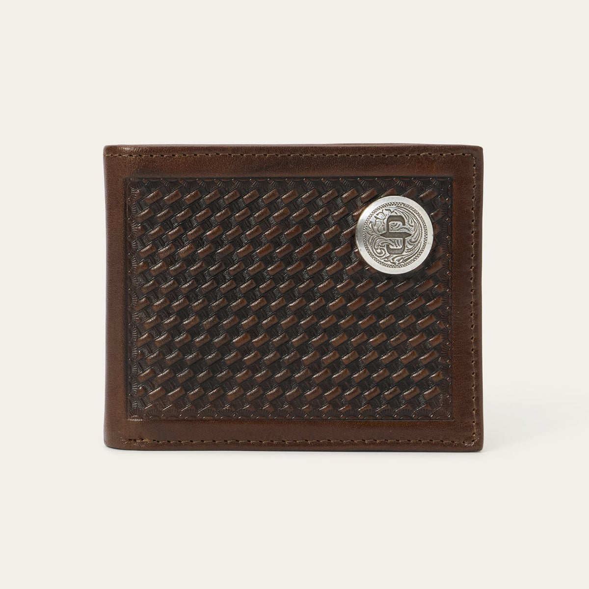 Stetson Men's Basketweave Bi-Fold Wallet, Brown – front
