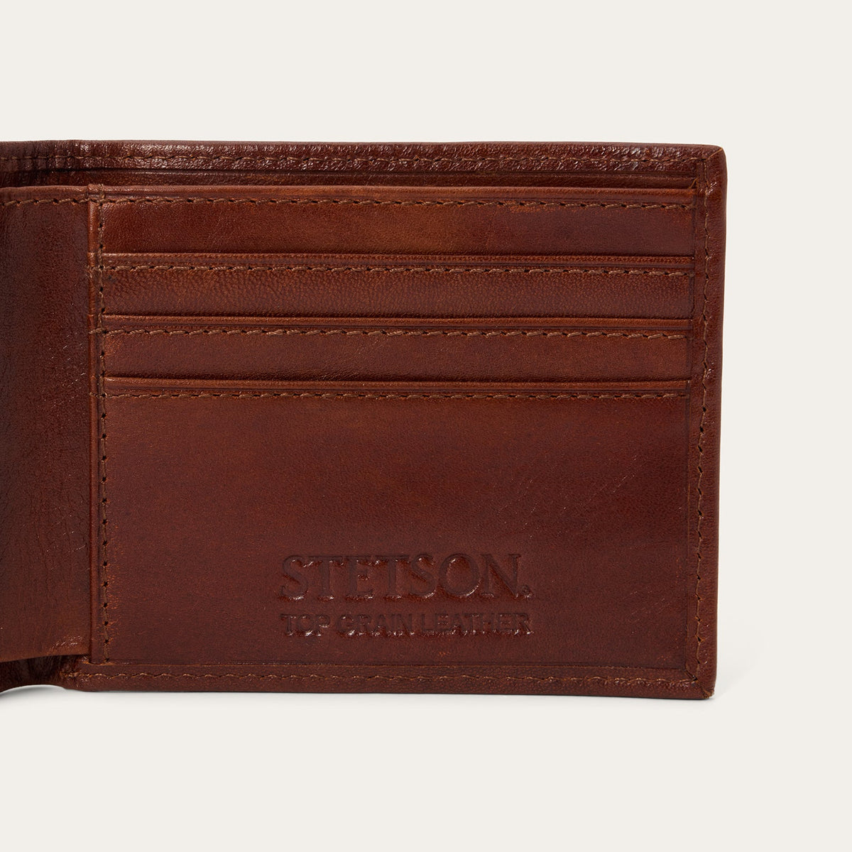 Stetson Men's Basketweave Bi-Fold Wallet, Brown – inside detail