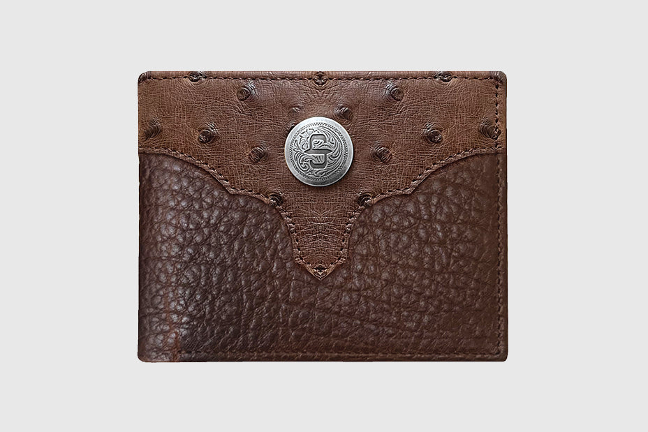 Stetson Men's Bison Ostrich Yoke Bi-Fold Wallet, Hazelnut Bison – front