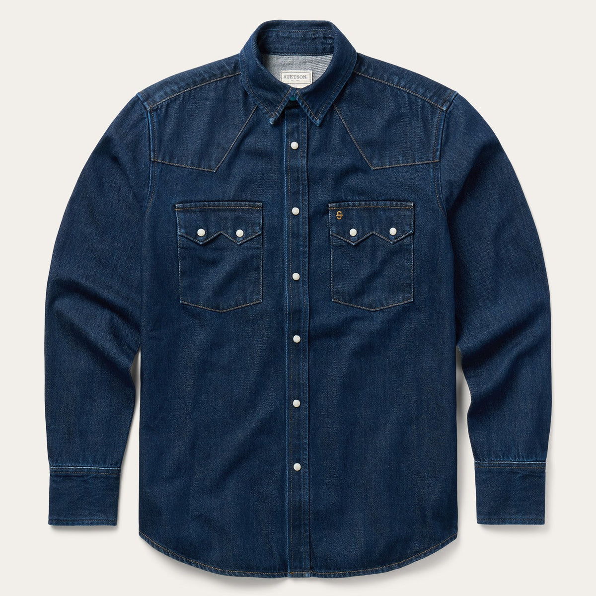 Stetson Men's Raw Denim Snap Long Sleeve Shirt, Denim – front
