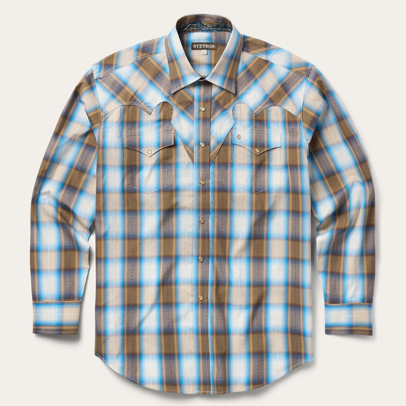 Stetson Men's Sandalwood Ombre Long Sleeve Shirt, Brown – front