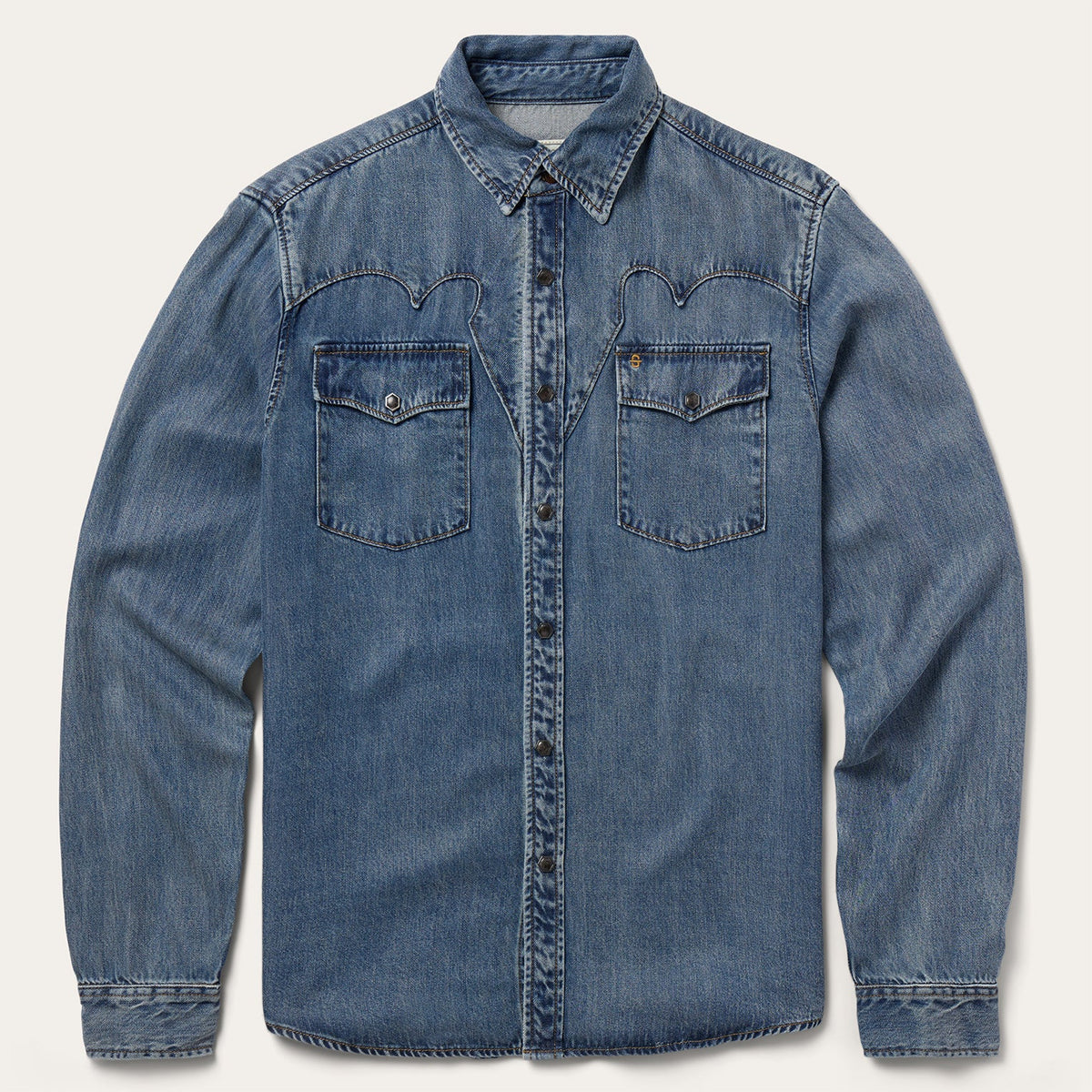 Stetson Men's Swallowtail Western Denim Shirt, Denim – front