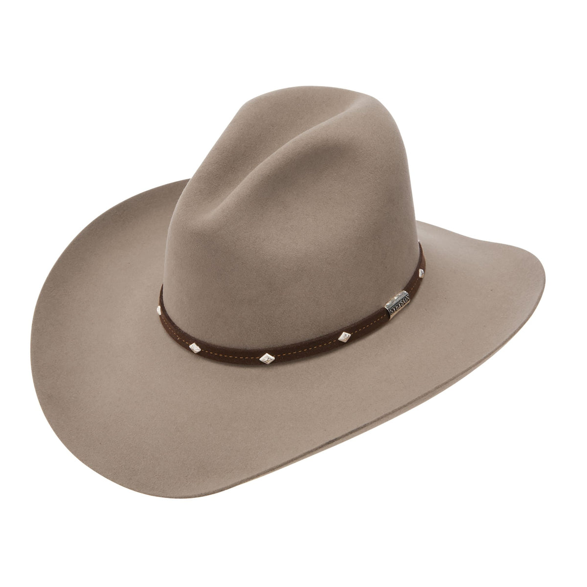 Stetson Men's Silver Mine 4X cowboy hat with a wide brim and silver-tone band, crafted for classic Western style.