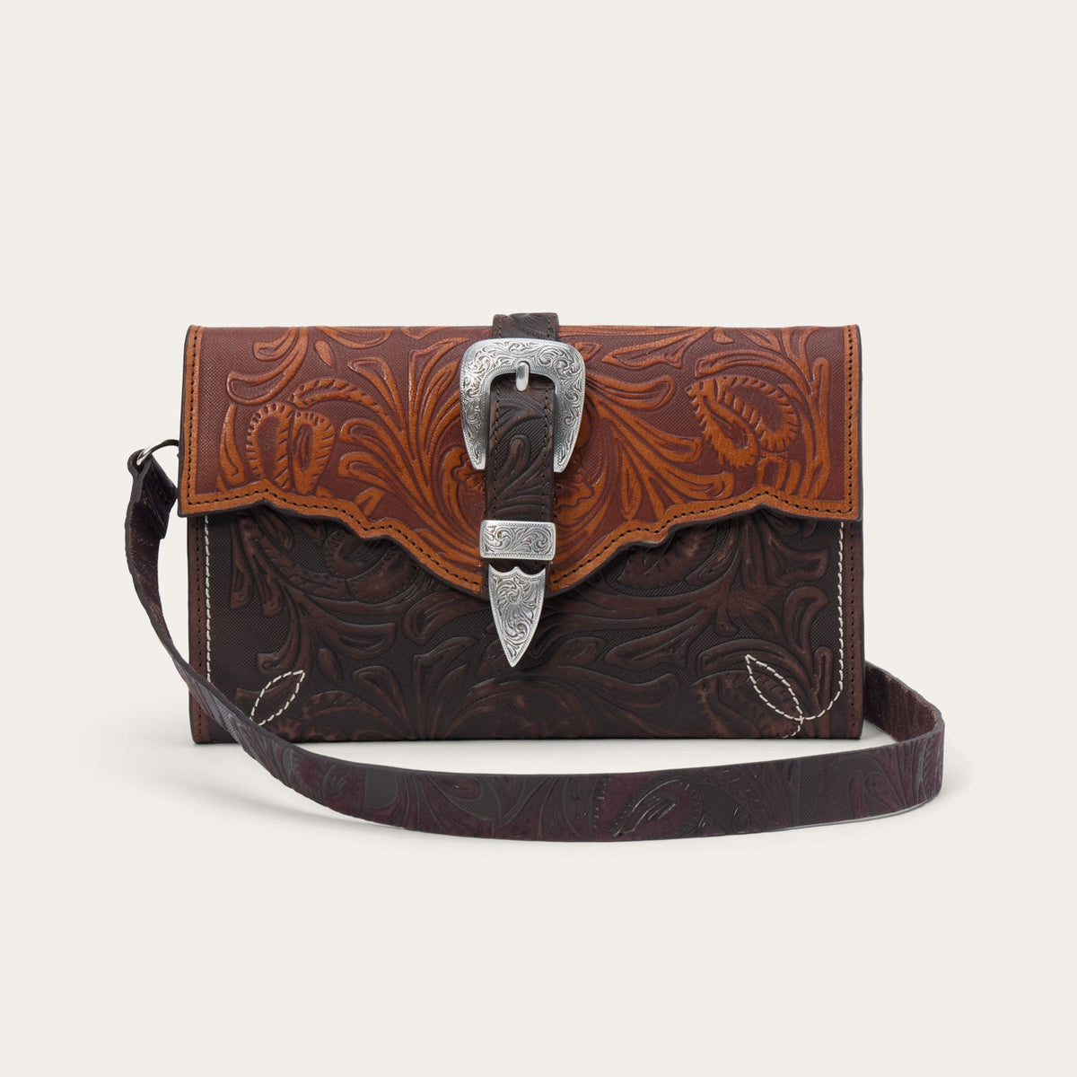 Stetson Tooled Clutch Wallet by Gem Dandy, leather wallet with intricate tooling and compact design for women.