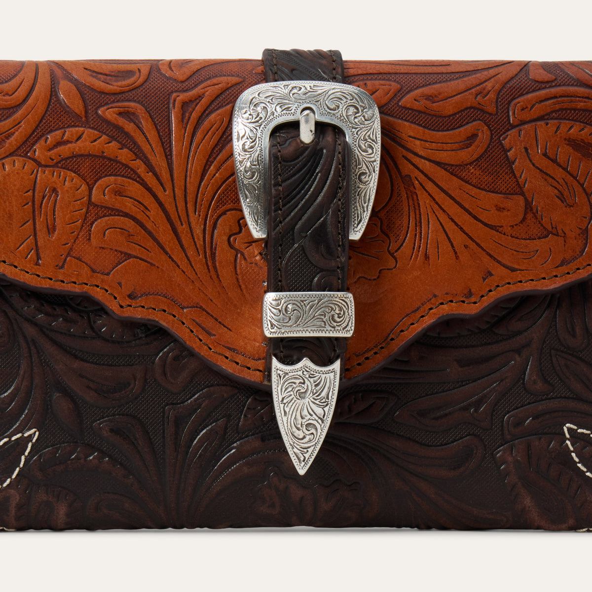 Stetson Tooled Clutch Wallet by Gem Dandy featuring intricate tooled leather design and compact wallet style.