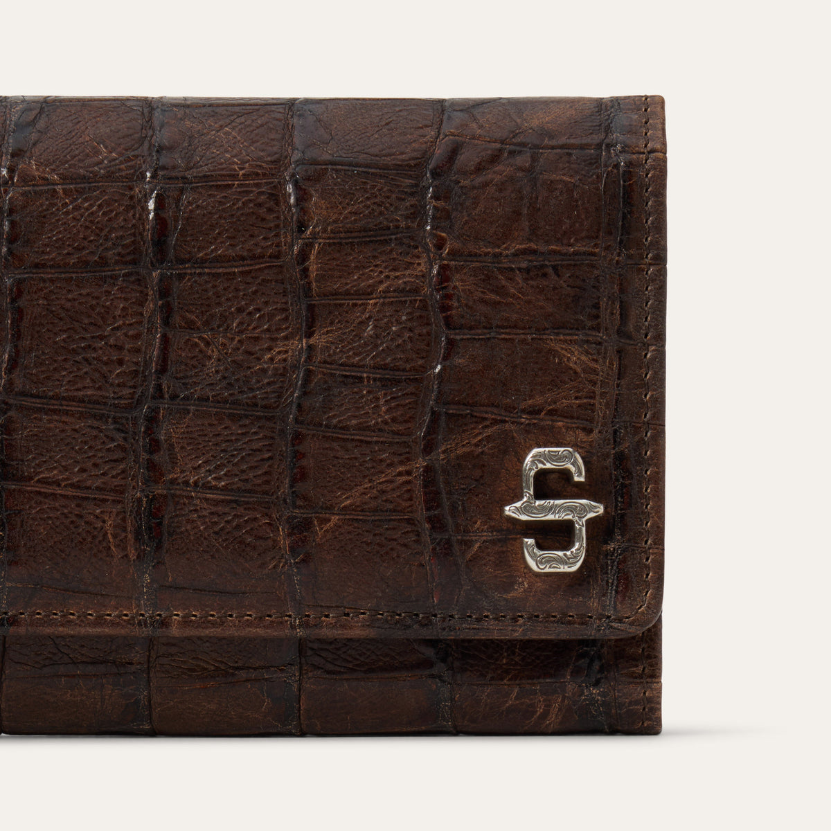 Stetson Women's Croco Embossed Front Flap Wallet, Brown – front detail