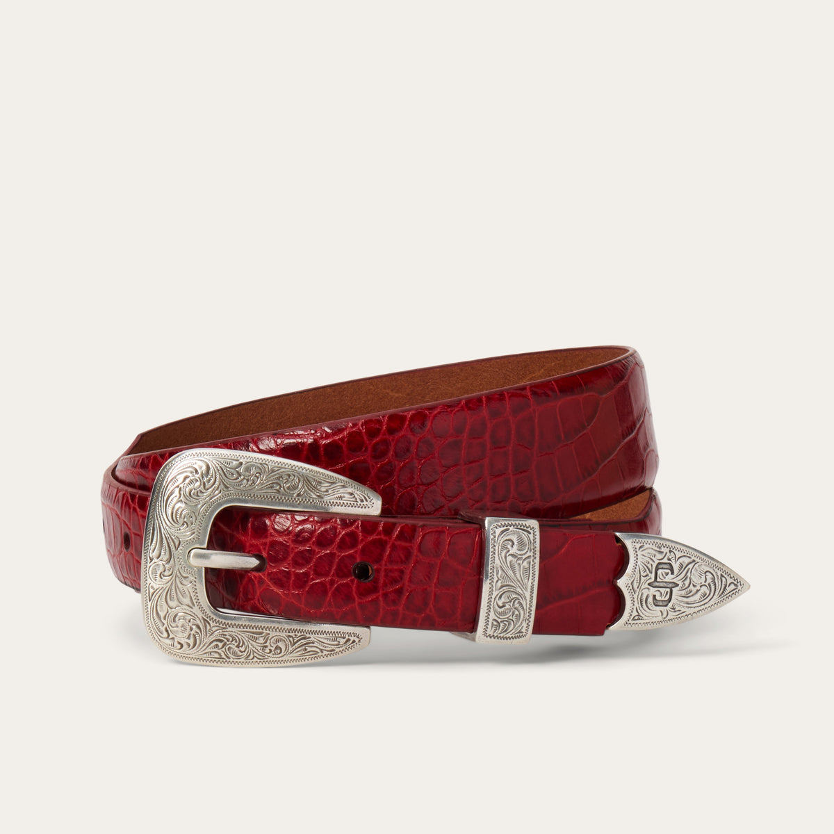Stetson Women's Croco Print Tapered Belt, Red – front