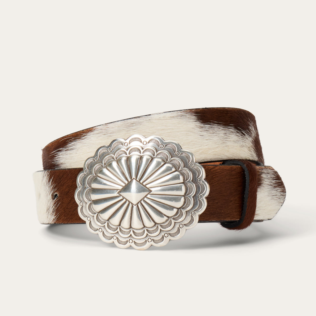 Stetson Women's Hair-On-Hide Southwestern Buckle Belt, Brown/White – front