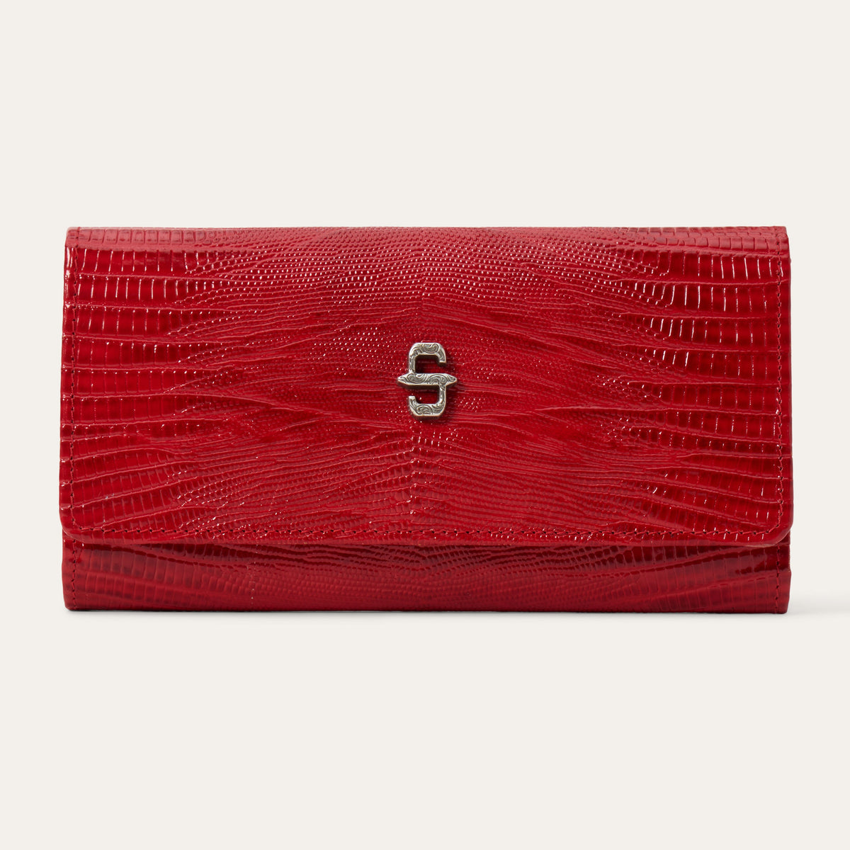 Stetson Women's Lizard Embossed Front Flap Wallet, Red – front