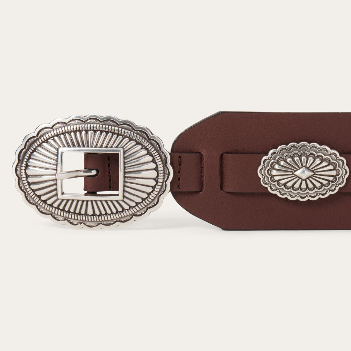Stetson Women's Southwestern Concho Wide Belt, Brown – buckle detail