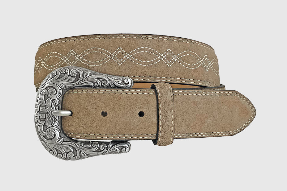 Stetson Women's Suede Toe Bug Stitch Belt, Taupe – front