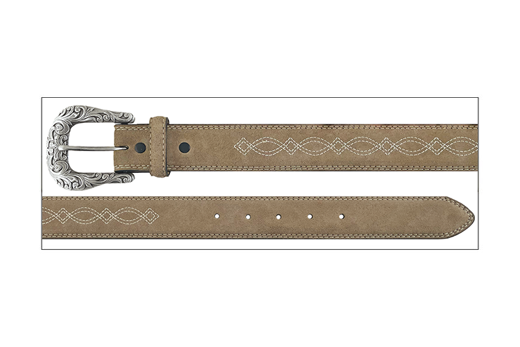 Stetson Women's Suede Toe Bug Stitch Belt, Taupe – full length