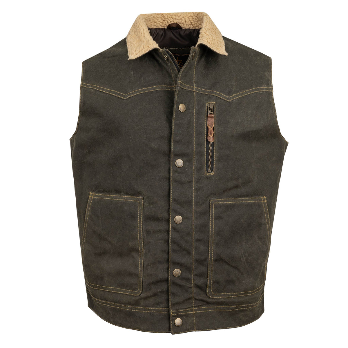STS Ranchwear Men's Owen Canvas Vest, Olive – front