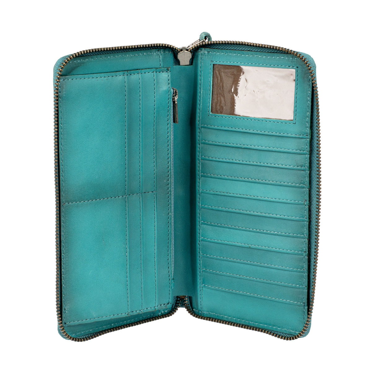 STS Ranchwear Women's Wayfarer Juniper Bifold Wallet, Turquoise – interior open