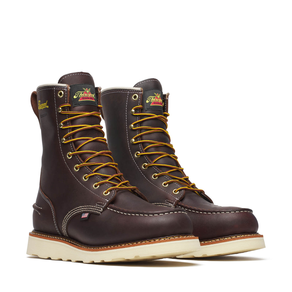Thorogood Men's 1957 Series Waterproof 8" Soft Toe Moc Toe Boot, Briar Pitstop – pair, 3-4 front