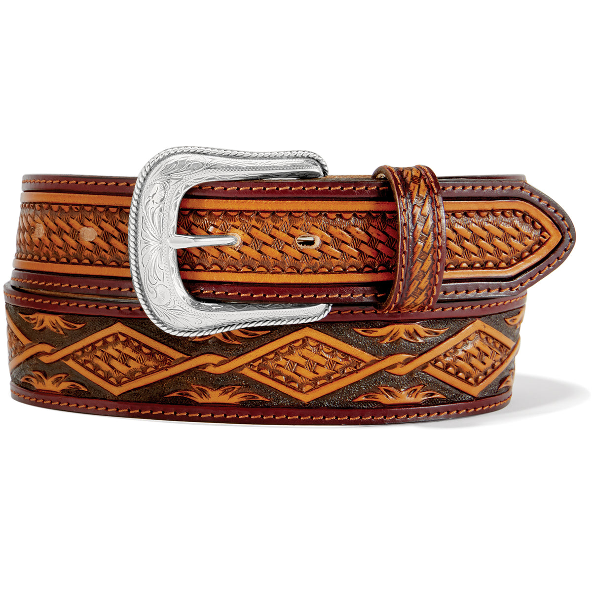 Leegin Tony Lama Clayton belt with detailed leather design, style no. C42754, showcasing craftsmanship and classic western style.