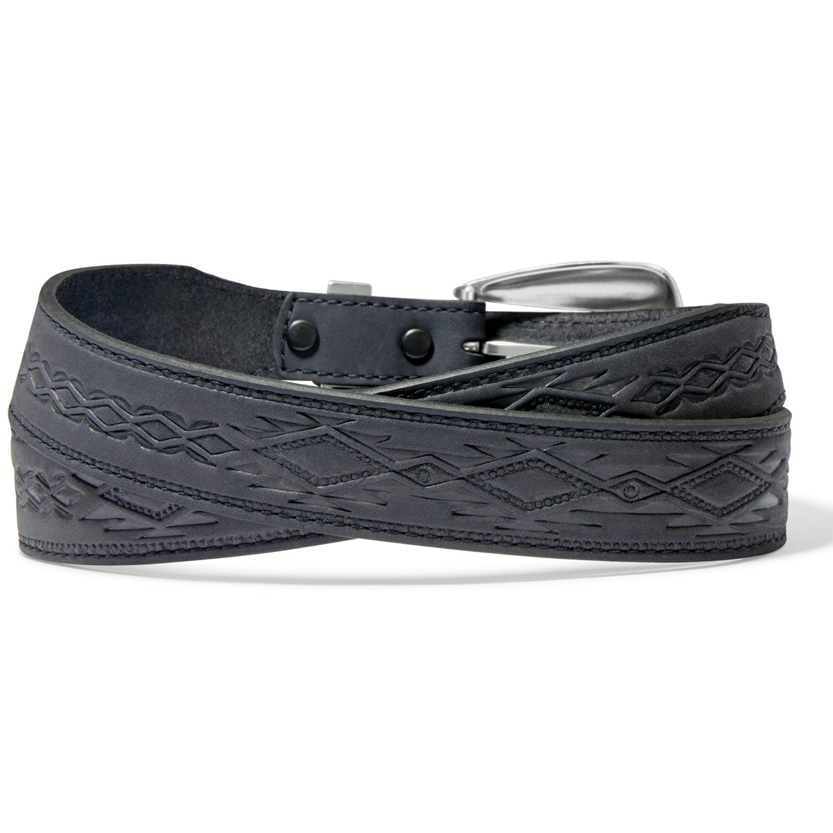 Tony Lama Dakota belt by Leegin featuring brown leather with intricate tooling and a silver buckle detail.