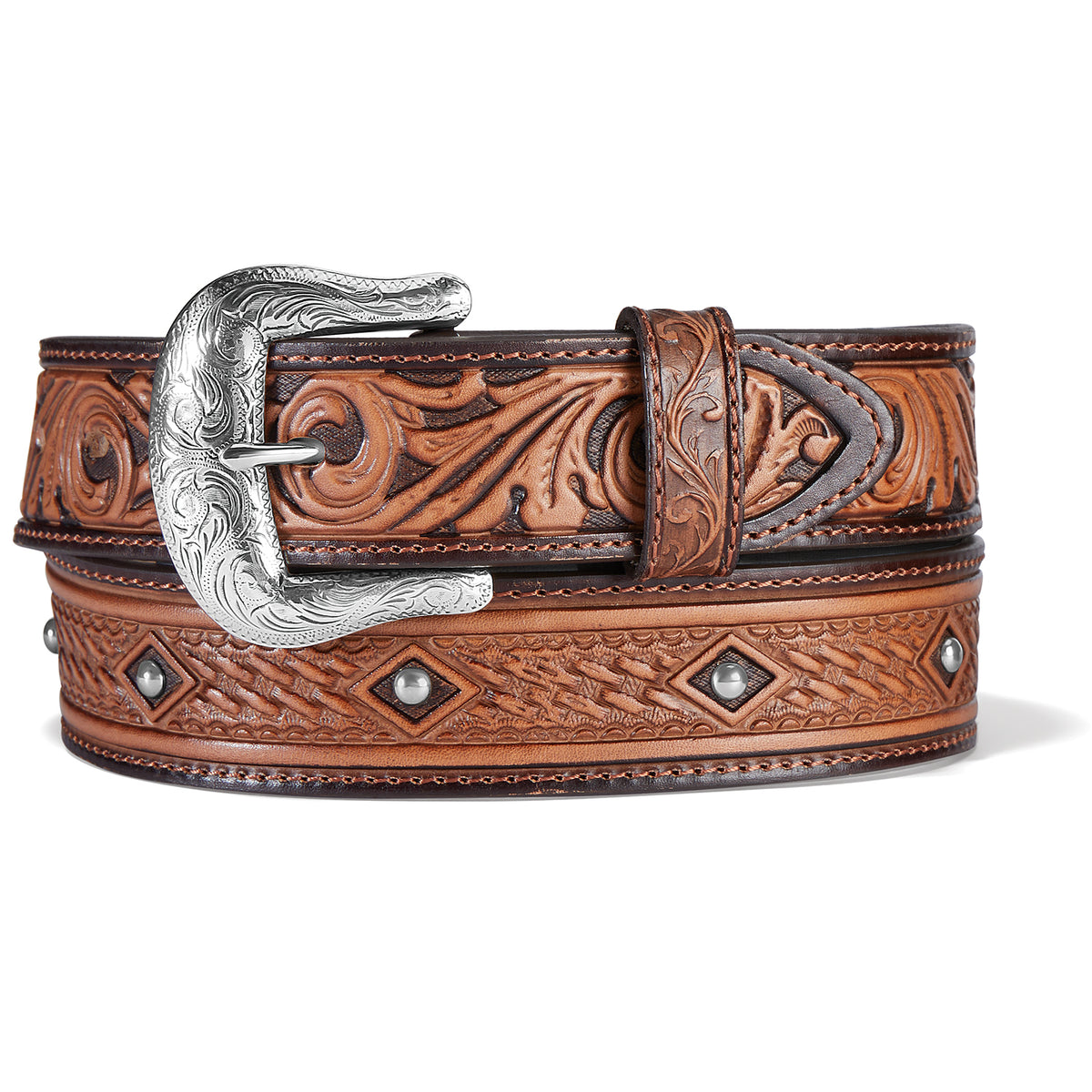 Tony Lama Diamond Drifter belt by Leegin, featuring a western-style leather belt with diamond accents and detailed stitching.