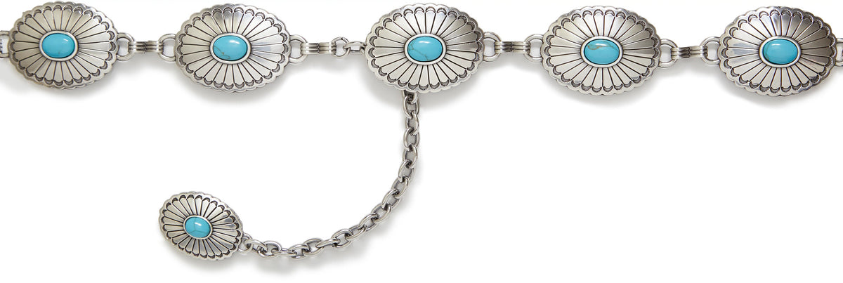 Tony Lama Women's Farmington Classic Belt, Silver and Turquoise – full length