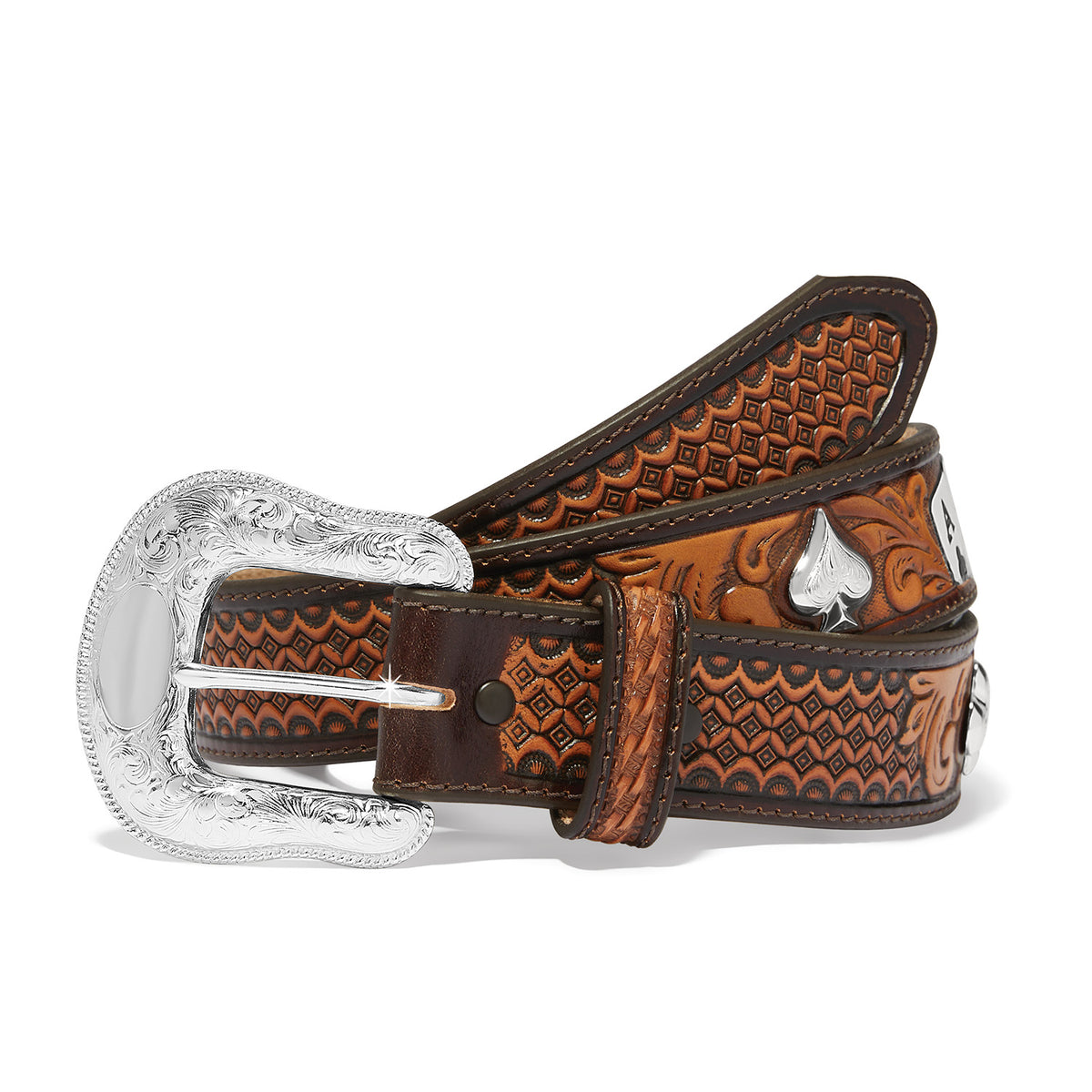 Leegin Tony Lama High Roller belt with detailed leather design and metal buckle, style no C42875, for Western fashion.