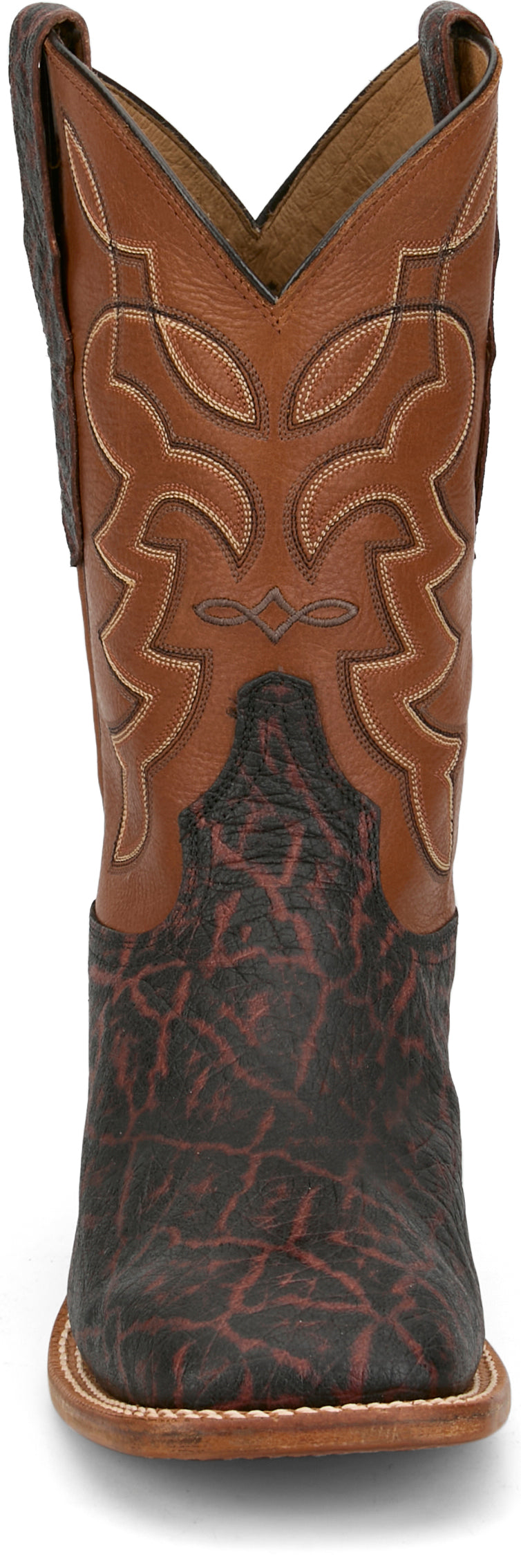Tony Lama Maldor 11-inch men's Western boots in aged bark leather with elephant embossing and Western stitching details.
