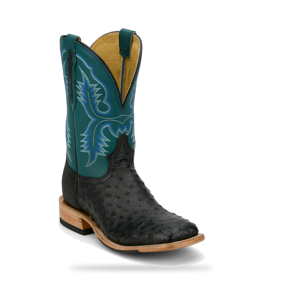 Tony Lama Men's Brumley 11" Full Quill Ostrich Western Boot, Black – 3/4 front