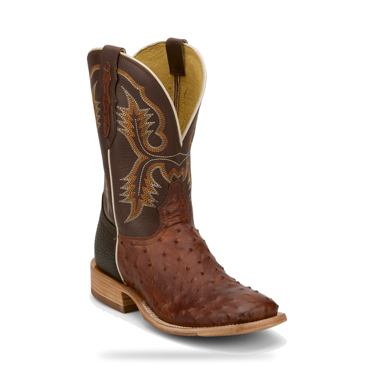Tony Lama Men's Brumley 11" Full Quill Ostrich Western Boot, Cognac – 3/4 front