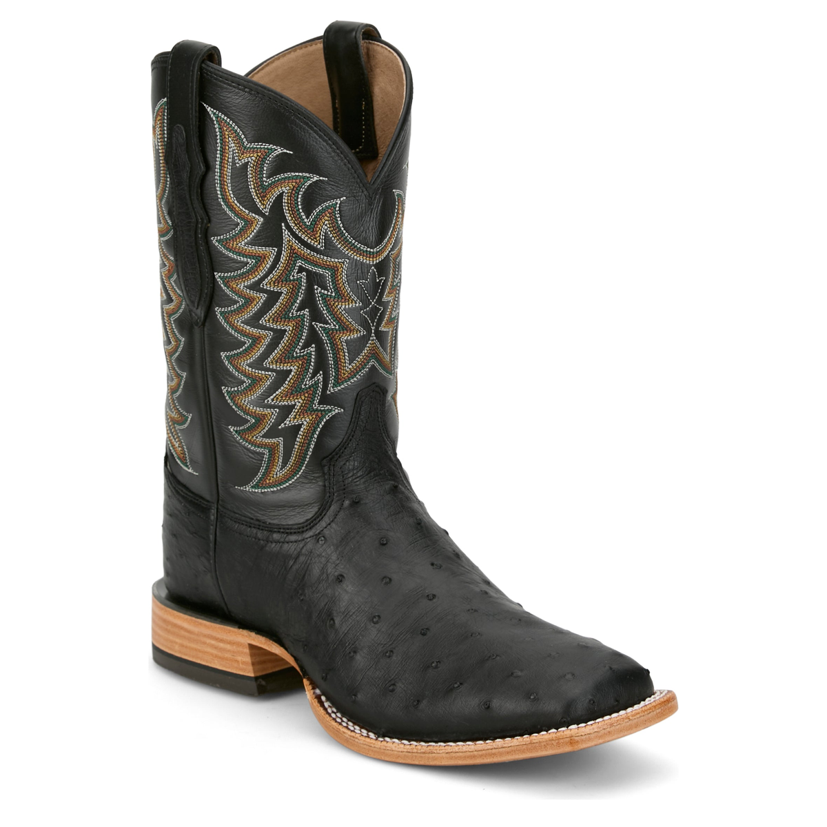 Tony Lama Men's Juan 11" Full Quill Ostrich Western Boot, Black – 3/4 front