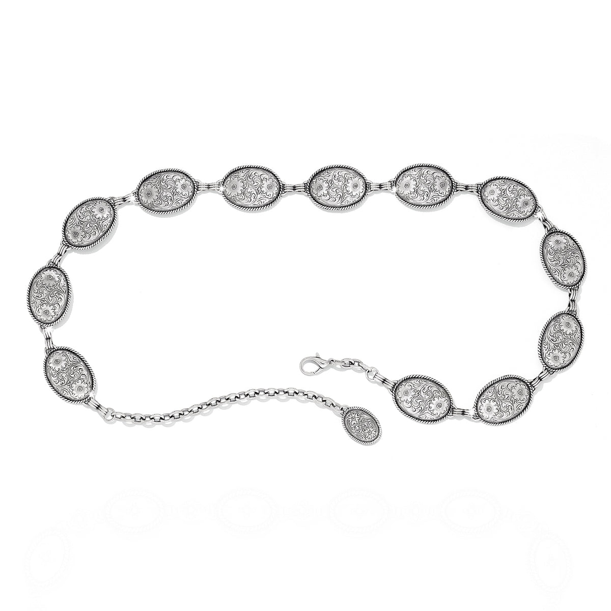 Leegin Tony Lama Nicole Concho Link Belt with silver concho accents and chain link design, stylish western accessory.
