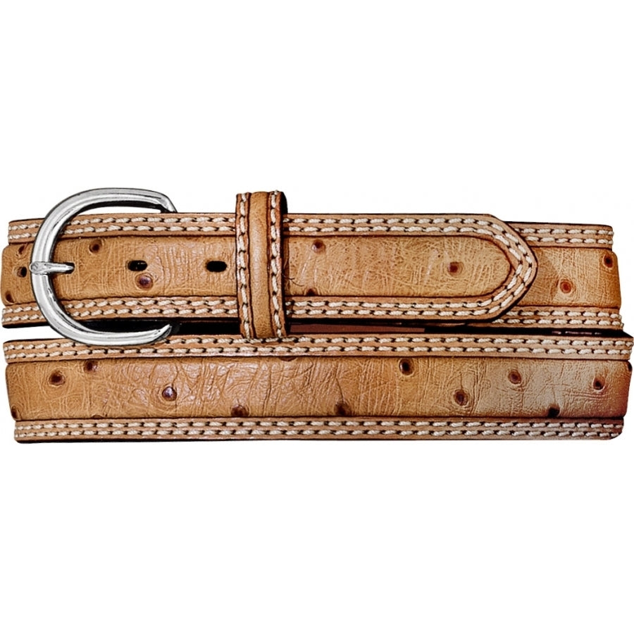 Tony Lama Ostrich Stockman Belt by Leegin, featuring textured ostrich leather and Western style, shown in a close-up image.