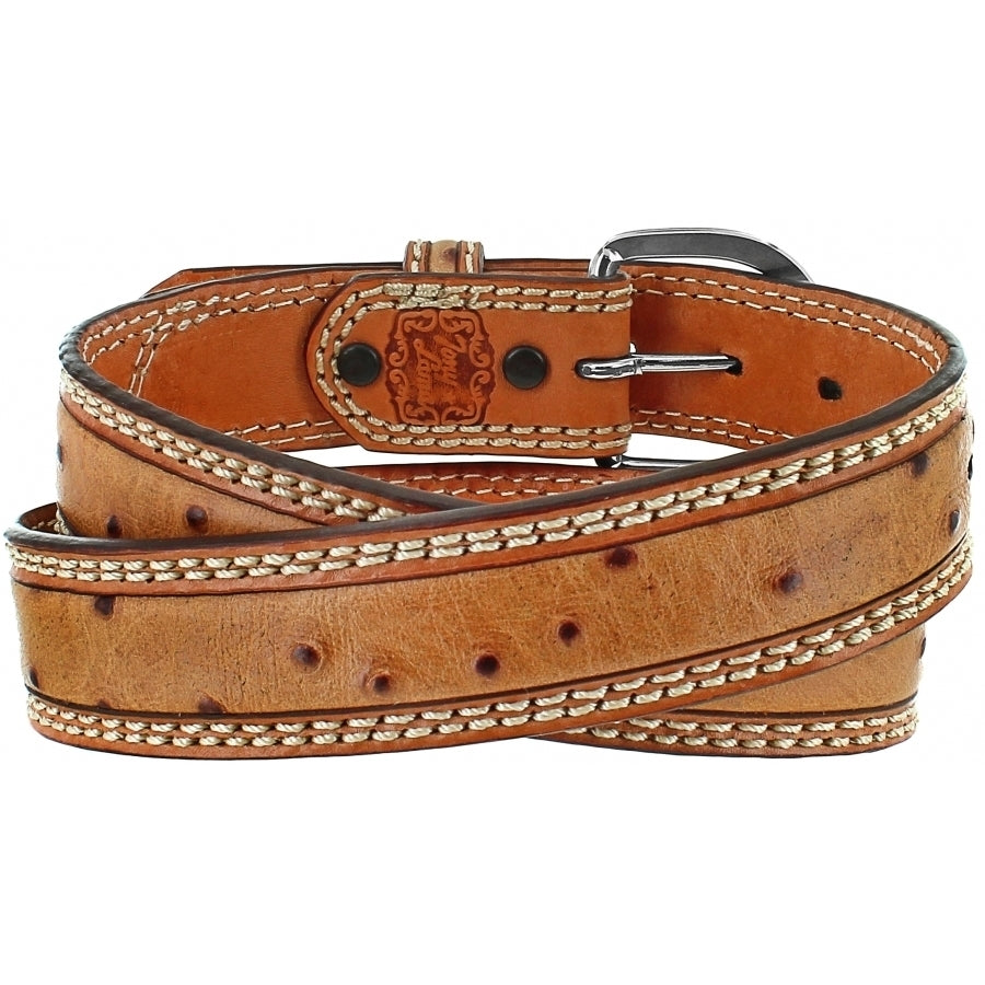 Tony Lama ostrich leather Stockman belt by Leegin, showcasing detailed texture and classic western-style design.