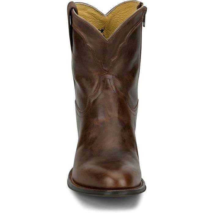 Tony Lama Men's Sheridan 8-inch Western boots in brown leather, featuring traditional Western stitching and sturdy heel.